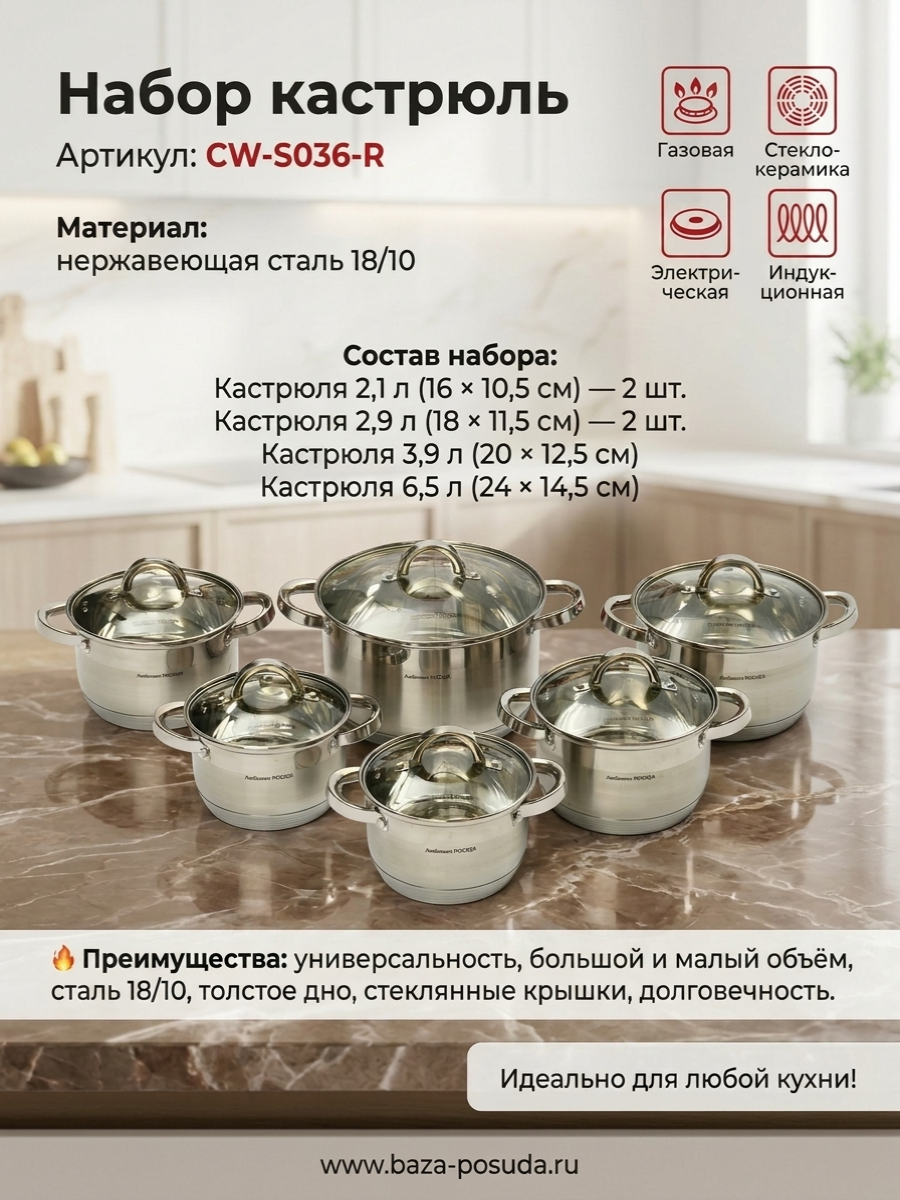Набор кастрюль 12 предметов